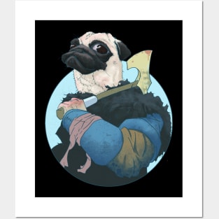 Viking Hunter Pug Dog with an Axe Posters and Art